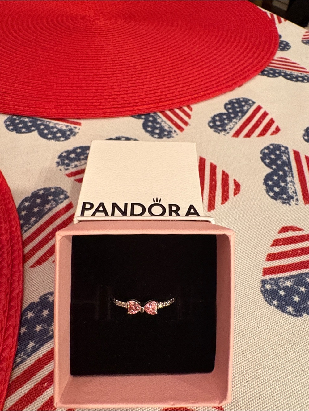 Pandora Silver Ring with Pink Bow Accents
